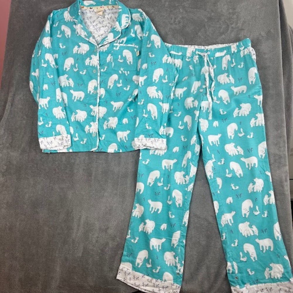 Munki Munki Polar Bear Pajama Set Womens M Bamboo Rayon Luxe Soft Sustainable